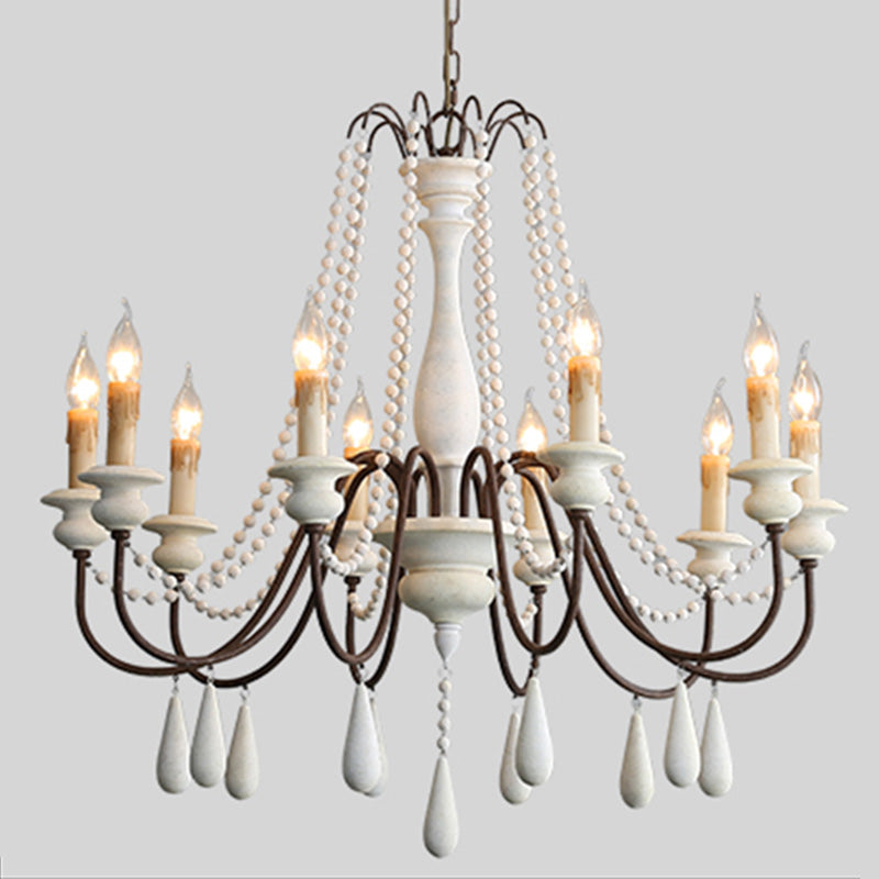 Candlestick Chandelier French Country Wooden Dining Room Hanging Light Fixture