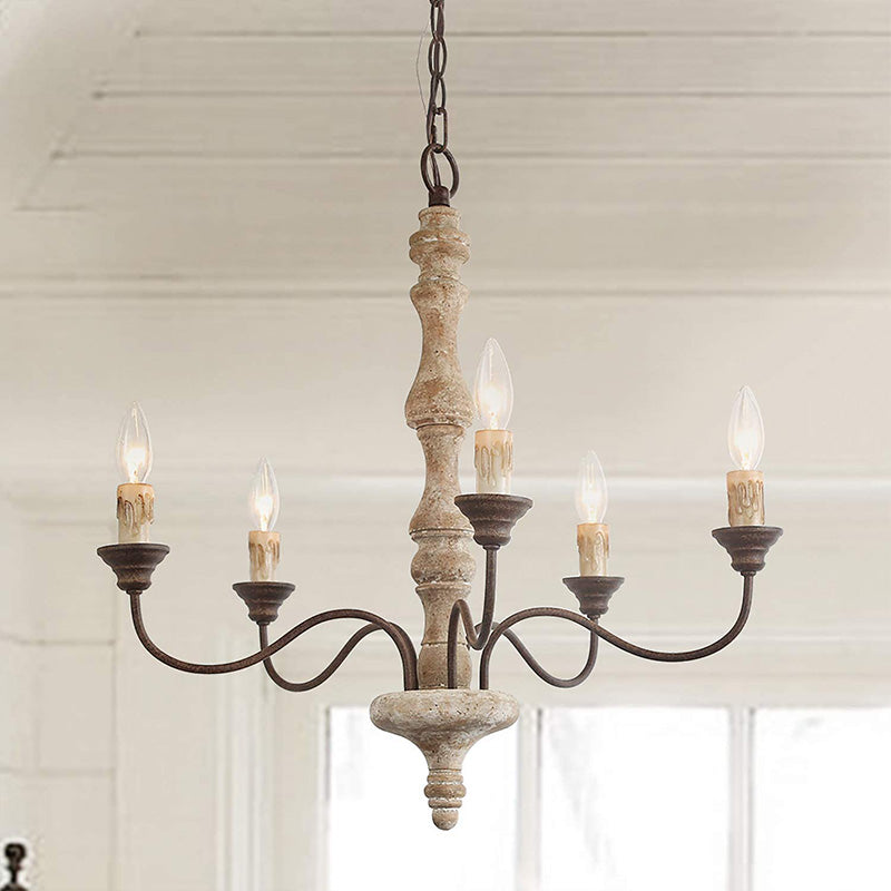 Chandelier de bougie blanche en détresse Style country françai