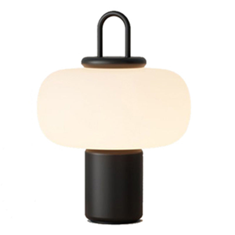 Black Lantern Table Lamp Postmodern 1-Light Ivory Glass Nightstand Light
