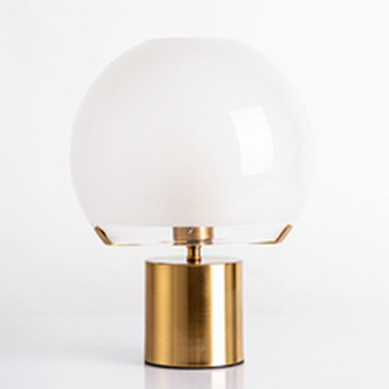 Black Lantern Table Lamp Postmodern 1-Light Ivory Glass Nightstand Light