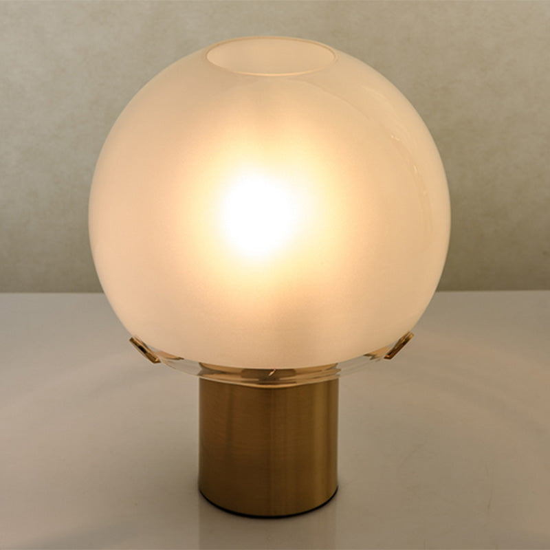 Black Lantern Table Lamp Postmodern 1-Light Ivory Glass Nightstand Light