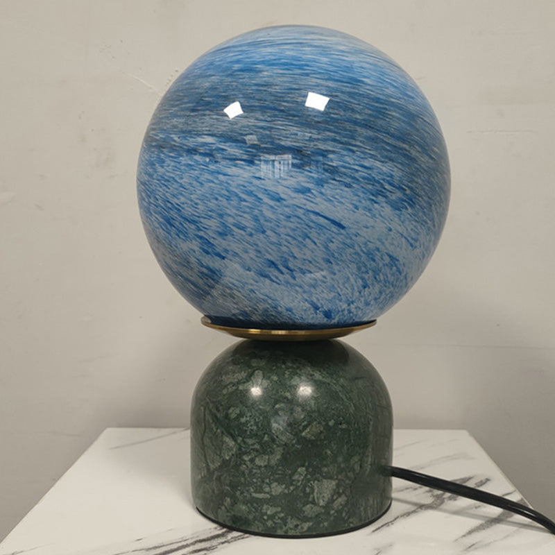 Multicolored Glass Planet Night Lamp Modern 1-Light Table Light with Marble Base
