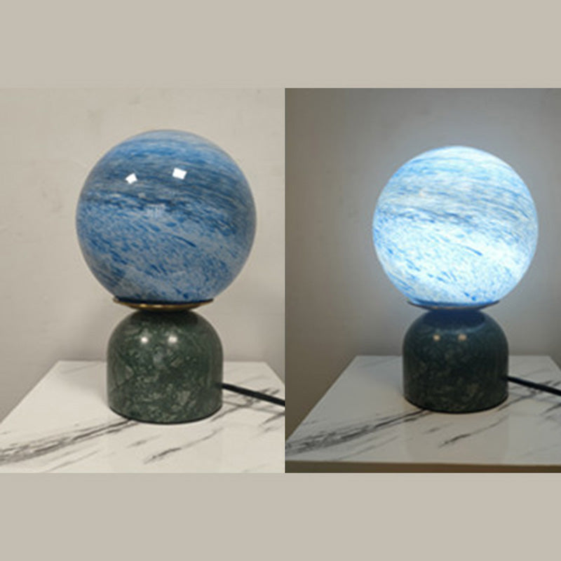 Multicolored Glass Planet Night Lamp Modern 1-Light Table Light with Marble Base