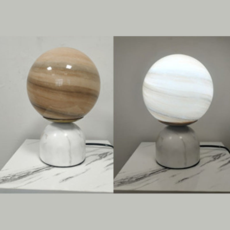 Multicolored Glass Planet Night Lamp Modern 1-Light Table Light with Marble Base