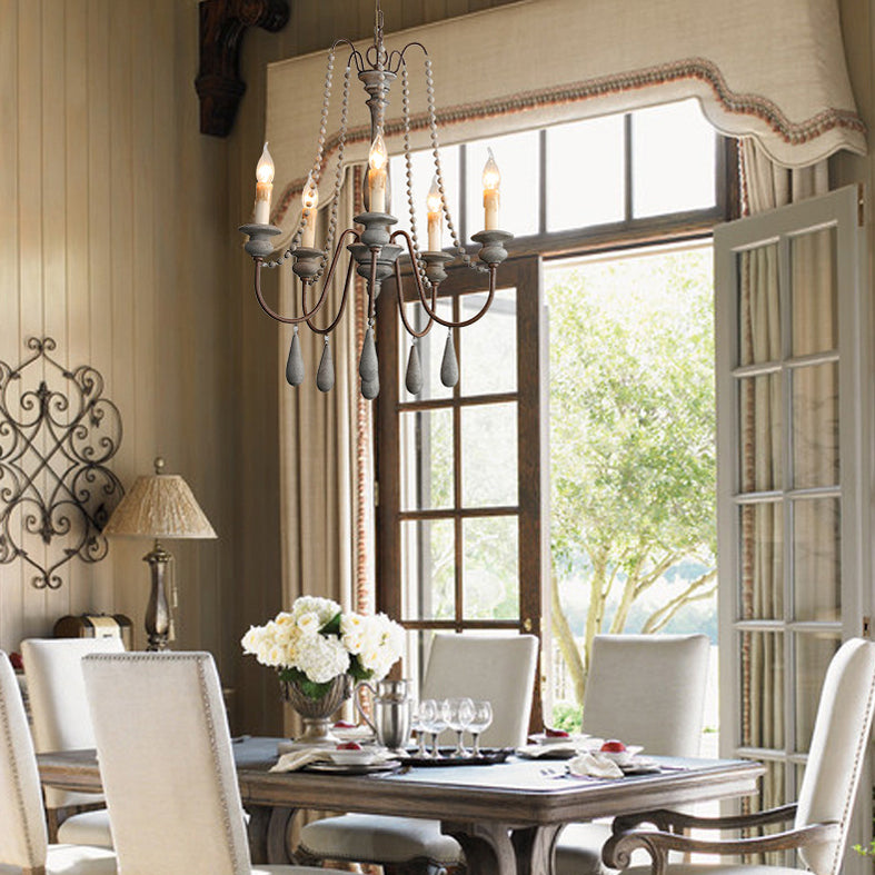 Candlestick Chandelier French Country Wooden Dining Room Hanging Light Fixture
