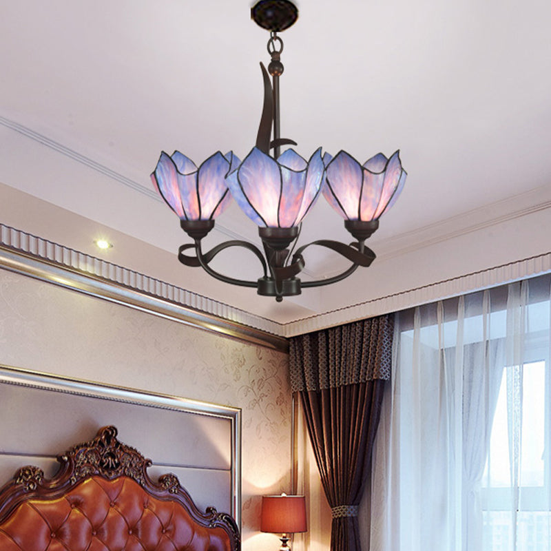 Bronze 3/5 Lights Chandelier Lighting Fixture Baroque Pink/Purple Floral Pendant 
Lamp for Kitchen
