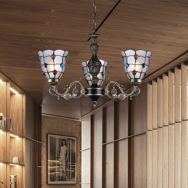Lustre bijou du lustre léger baroque givré verre 3/6/8 lumières d'éclairage de suspension en bronze