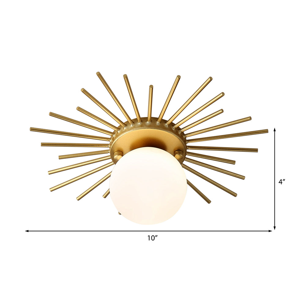 Sphärische Unterputzleuchte mit Milchglasschirm, minimalistische Deckenleuchte mit 1 Glühbirne in Gold