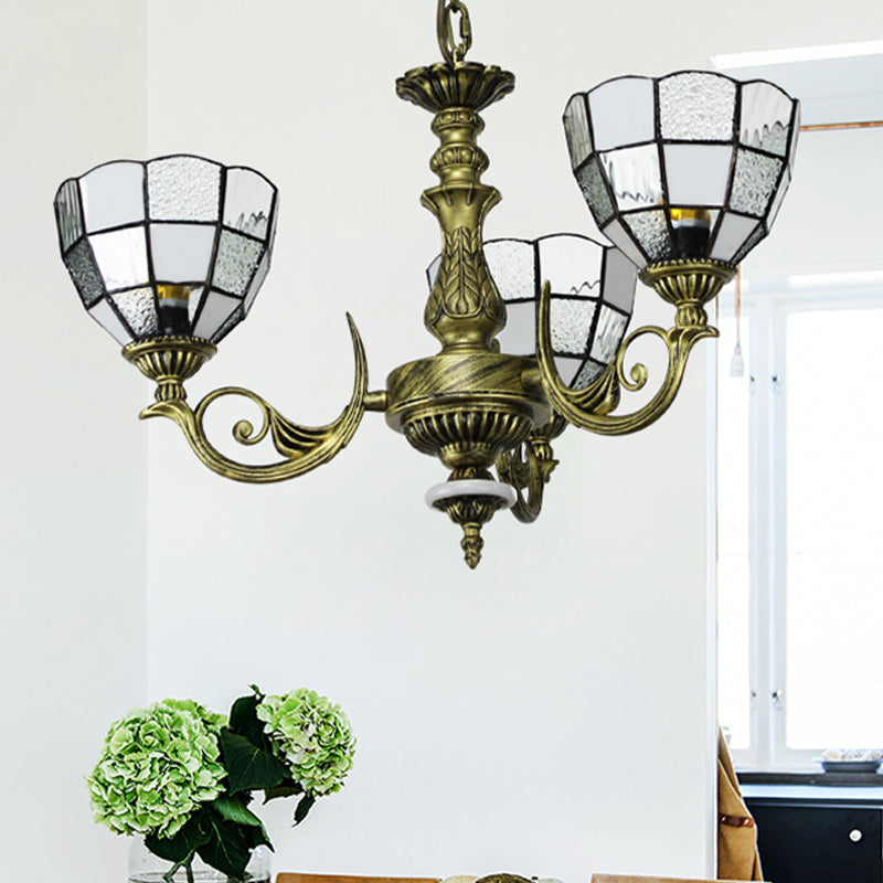 Domed Chandelier 5/9/11 Lights Blue/Textured White Glass Baroque Ceiling Pendant Light in Bronze for Bedroom