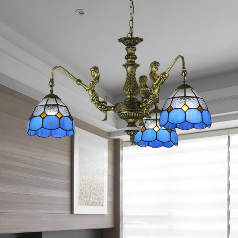 Grille d'éclairage d'éclairage en vitrail bleu à motifs 5/9/11 Lumières Baroque Suspension Lampe