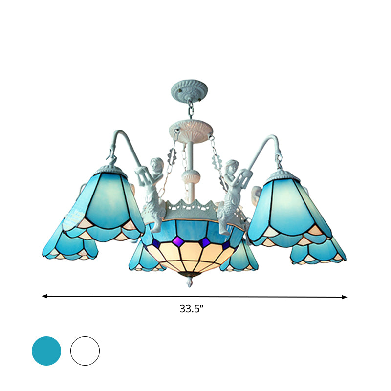 Côté de verre tachée Pendard lustre baroque 7/9 Lumières Kit lumineux suspendu jaune / bleu pour le salon