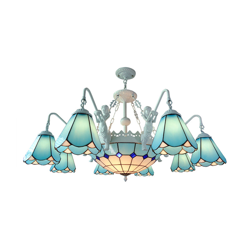 Côté de verre tachée Pendard lustre baroque 7/9 Lumières Kit lumineux suspendu jaune / bleu pour le salon