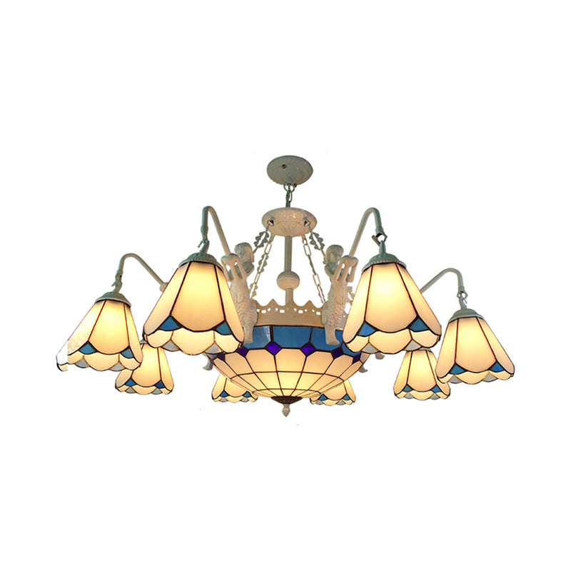 Côté de verre tachée Pendard lustre baroque 7/9 Lumières Kit lumineux suspendu jaune / bleu pour le salon
