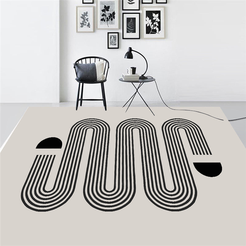 White Tone Bold Area Rug Polyester Abstract Pattern Carpet Non-Slip Backing Rug for Home Decoration