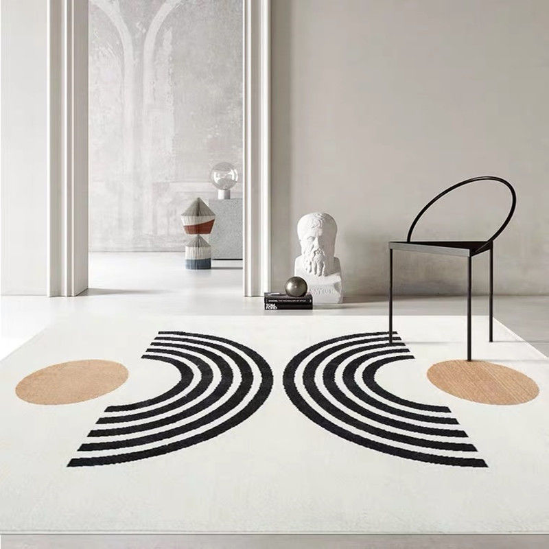 White Tone Bold Area Rug Polyester Abstract Pattern Carpet Non-Slip Backing Rug for Home Decoration