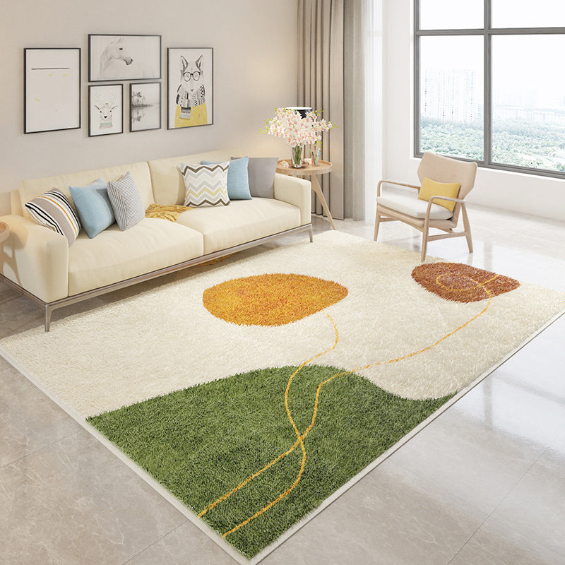 Apricot Tone Trendy Area Rug Polyester Abstract Print Rug Stain Resistant Indoor Rug for Living Room