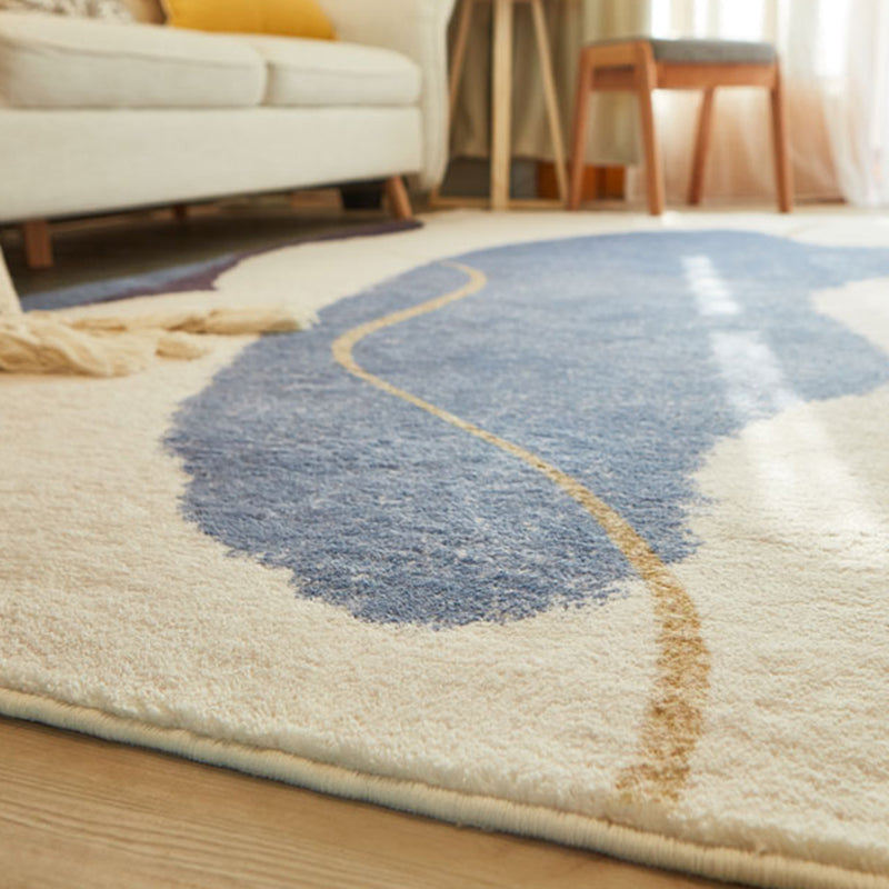 White Tone Nordic Area Carpet Polyester Color Block Rug Anti-Slip Backing Carpet for Living Room
