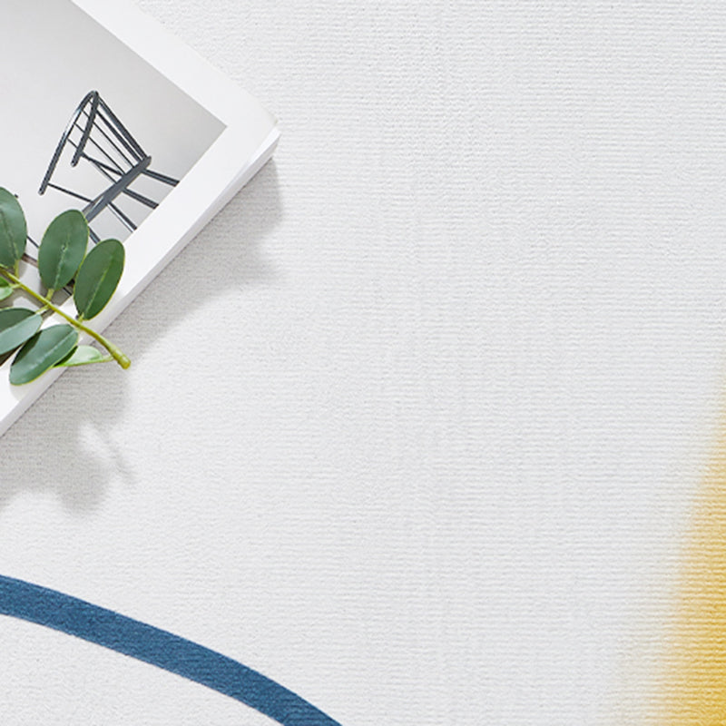 White Tone Trendy Rug Polyester Carpet Abstract Print Indoor Rug Anti-Slip Backing for Living Room