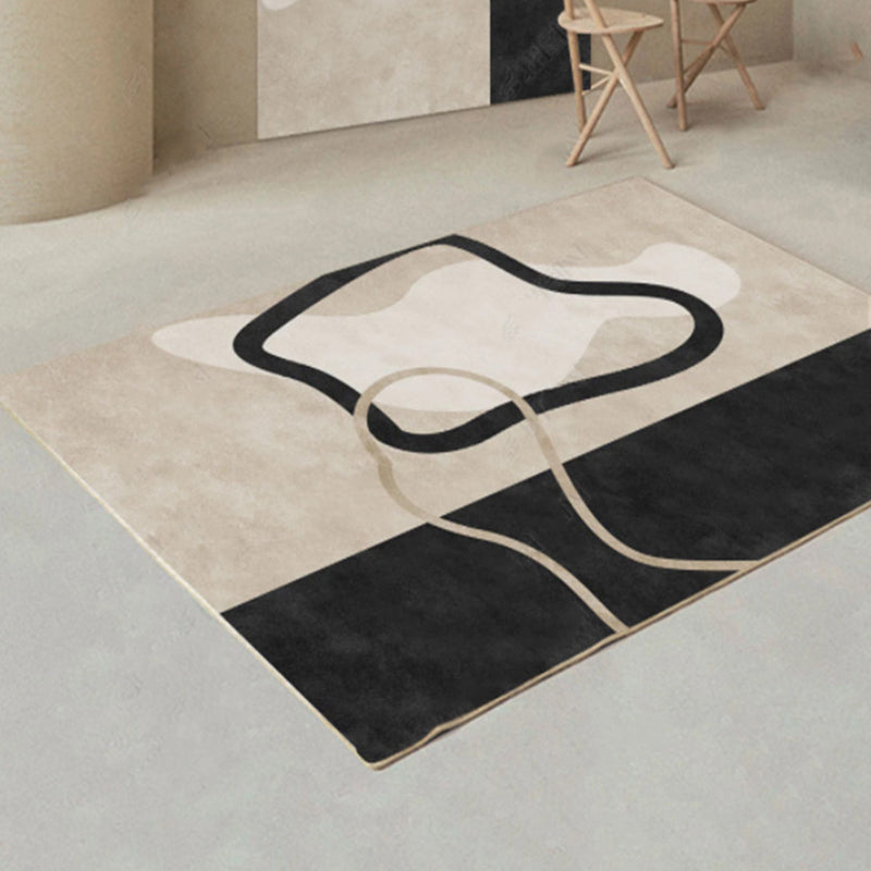 Apricot Tone Casual Rug Polyester Carpet Abstract Lines Indoor Rug Non-Slip Backing for Living Room