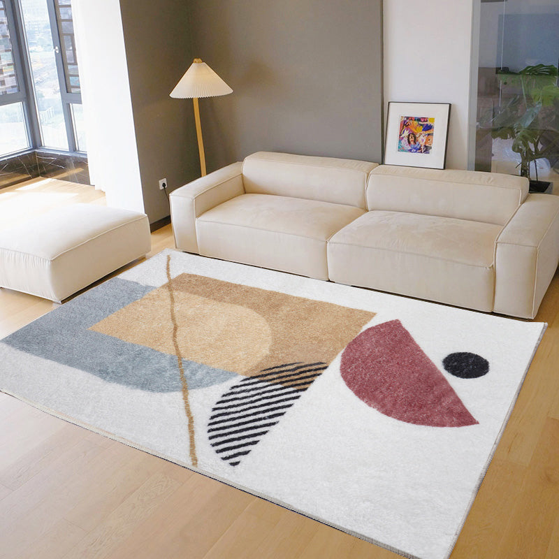White Tone Casual Indoor Rug Polyester Abstract  Pattern Carpet Anti-Slip Backing Rug for Home Decor