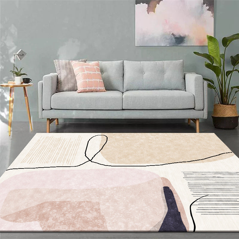 Light Color Nordic Indoor Rug Polyester Abstract  Color Block Carpet Easy Care Rug for Home Decor