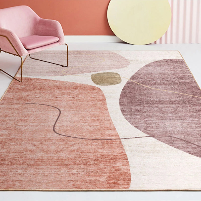 Light Color Nordic Indoor Rug Polyester Abstract  Color Block Carpet Easy Care Rug for Home Decor