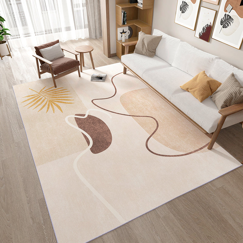 Apricot Tone Home Decor Carpet Nordic Abstract Lines Area Rug Polyester with Non-Slip Backing Rug