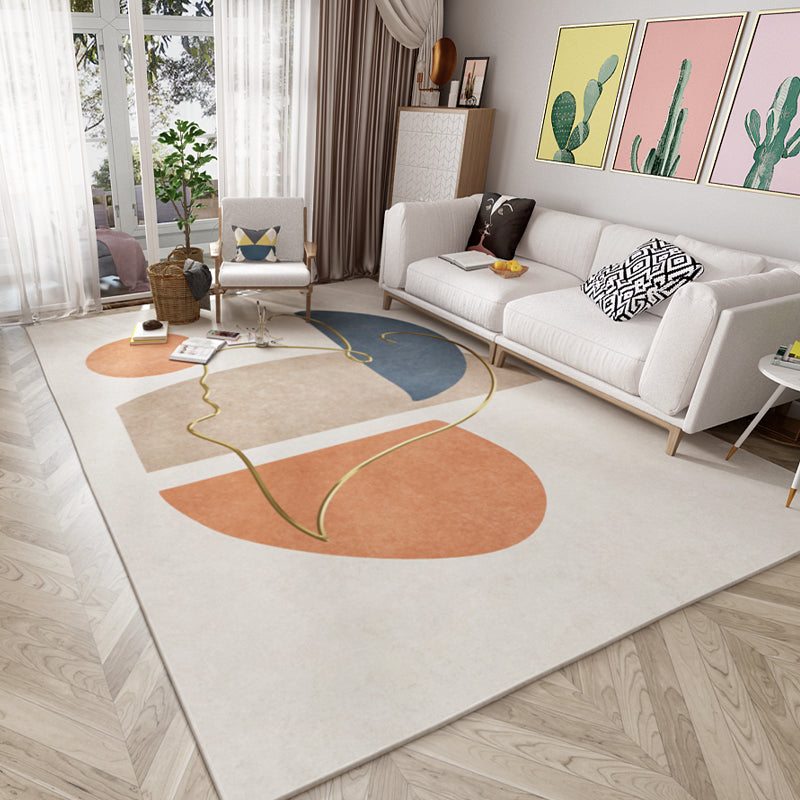 Apricot Tone Home Decor Carpet Nordic Abstract Lines Area Rug Polyester with Non-Slip Backing Rug