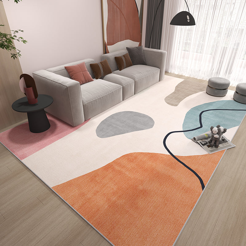 Apricot Tone Home Decor Carpet Nordic Abstract Lines Area Rug Polyester with Non-Slip Backing Rug