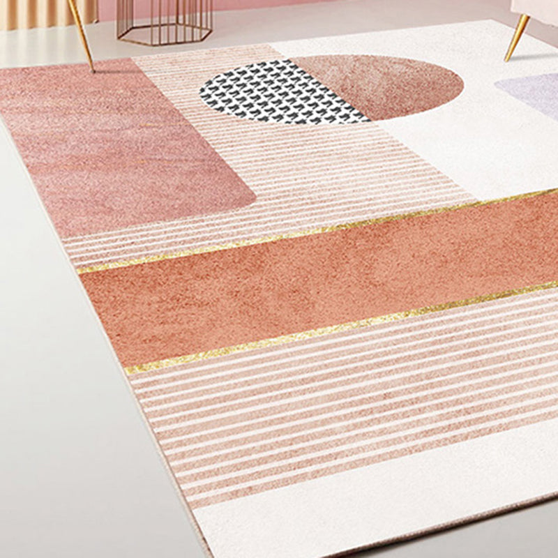 Apricot Tone Home Decor Carpet Nordic Abstract Lines Area Rug Polyester with Non-Slip Backing Rug
