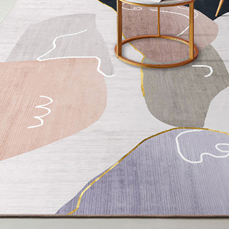 Apricot Tone Home Decor Carpet Nordic Abstract Lines Area Rug Polyester with Non-Slip Backing Rug