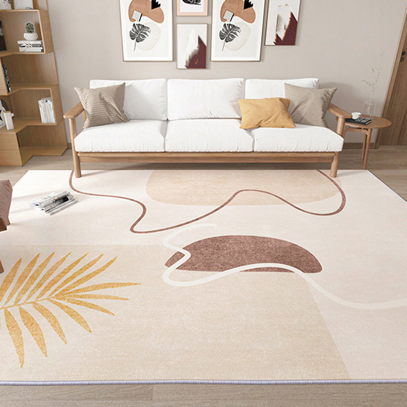 Apricot Tone Home Decor Carpet Nordic Abstract Lines Area Rug Polyester with Non-Slip Backing Rug