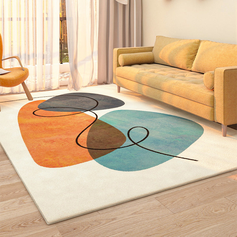 White Tone Home Decor Carpet Simple Abstract Pattern Area Rug Polyester with Non-Slip Backing Rug