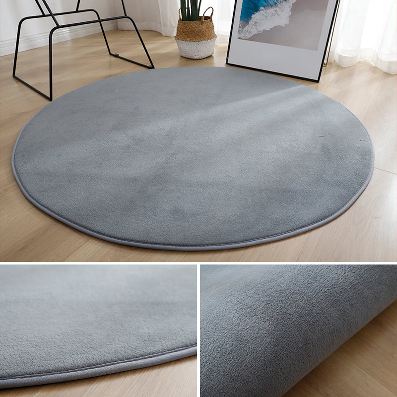 Grey Living Room Area Rug Polyester Solid Color Area Carpet Non-Slip Backing Rug