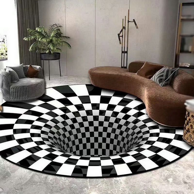 Black and White 3D Print Carpet Polyester Simple Indoor Carpet Anti-Split Indoor Rug for Living Room