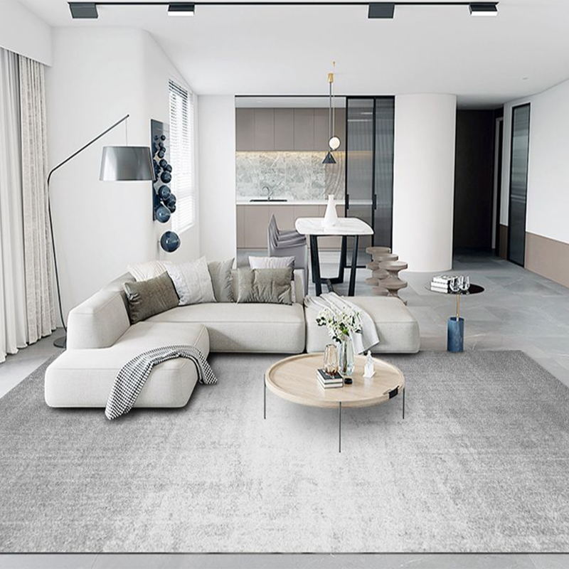 Gray Modern Area Carpet Polyester Solid Color Carpet Anti-Split Indoor Carpet for Living Room