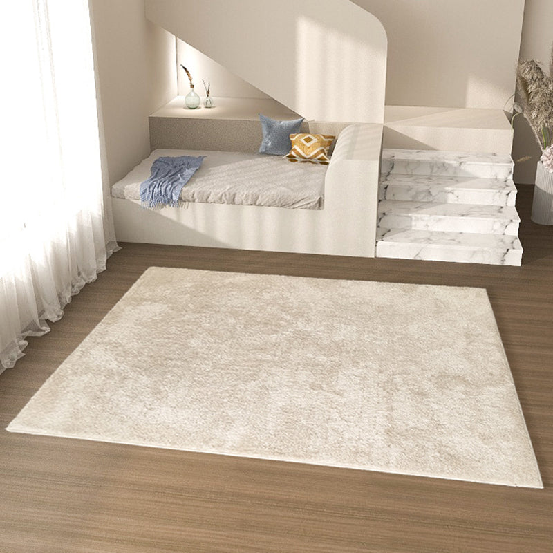 Milk White Living Room Area Carpet Modern Pure Color Carpet Area Polyester Washable Rug