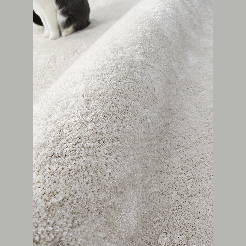 Milk White Living Room Area Carpet Modern Pure Color Carpet Area Polyester Washable Rug