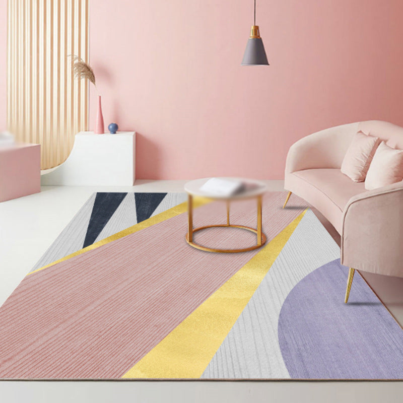 Nordic Simple Indoor Rug Pink Tone Carpet Polyester Stain Resistant Rug for Living Room