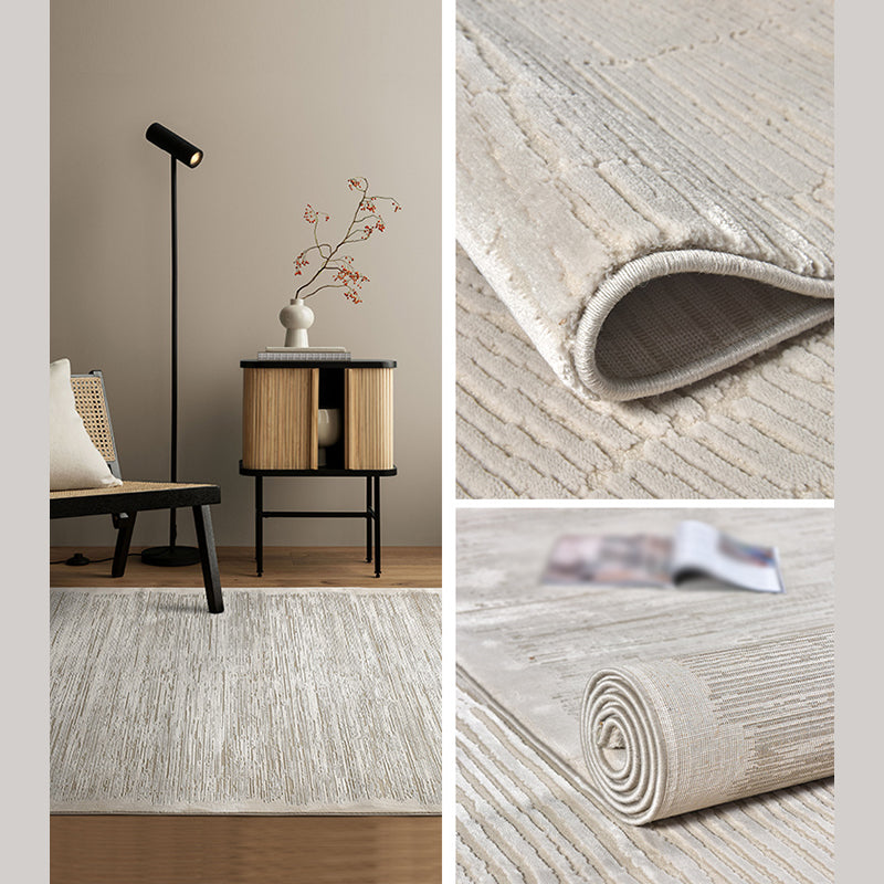 Simple Apricot Modern Rug Polyester Solid Color Area Rug Non-Slip Rug for Living Room