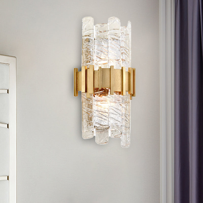 Half-Cylinder Wall Lighting Modernism Textured Glass 1 bulb Gold Sconce Light Fixture