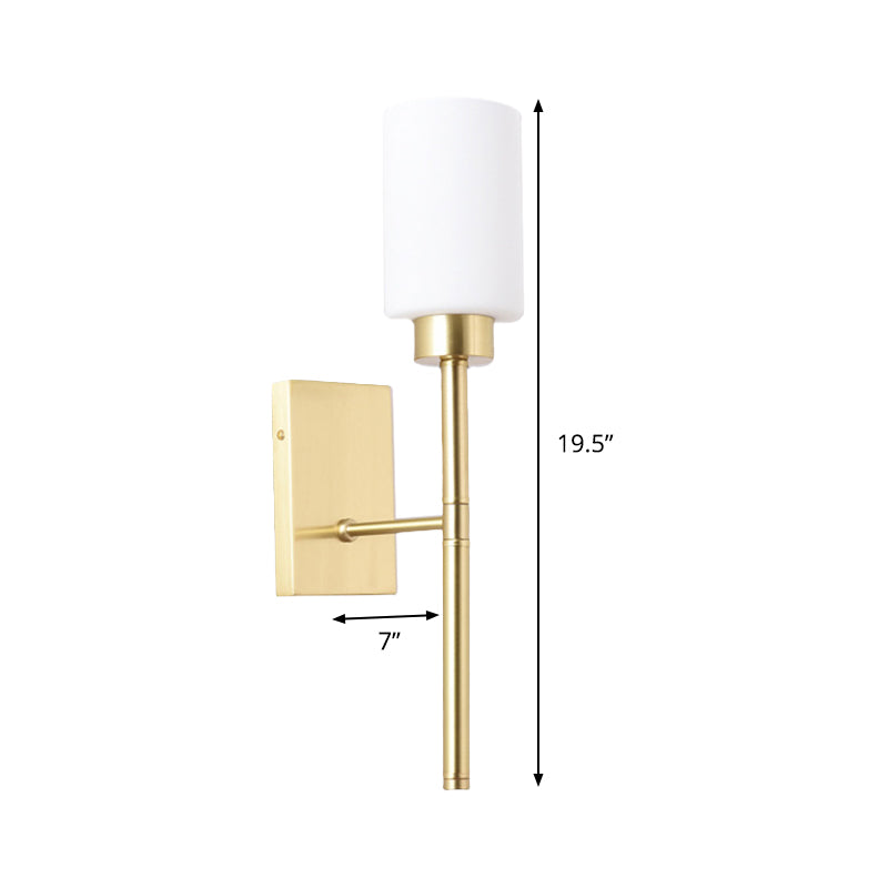 Opal Glass Tube Sconce Modernist 1 Bulb Wher Wall Freeting In ottone con braccio a matita in metallo