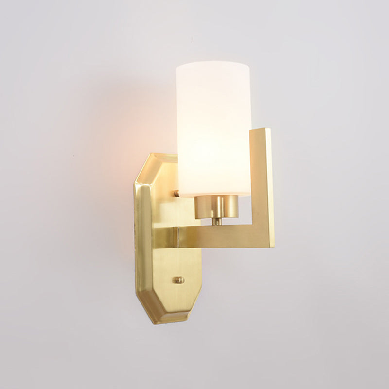 1 Bulb Living Room Wall Lamp Modern Gold Sconce Light Fixture with Tubular Milk Glass Shade
