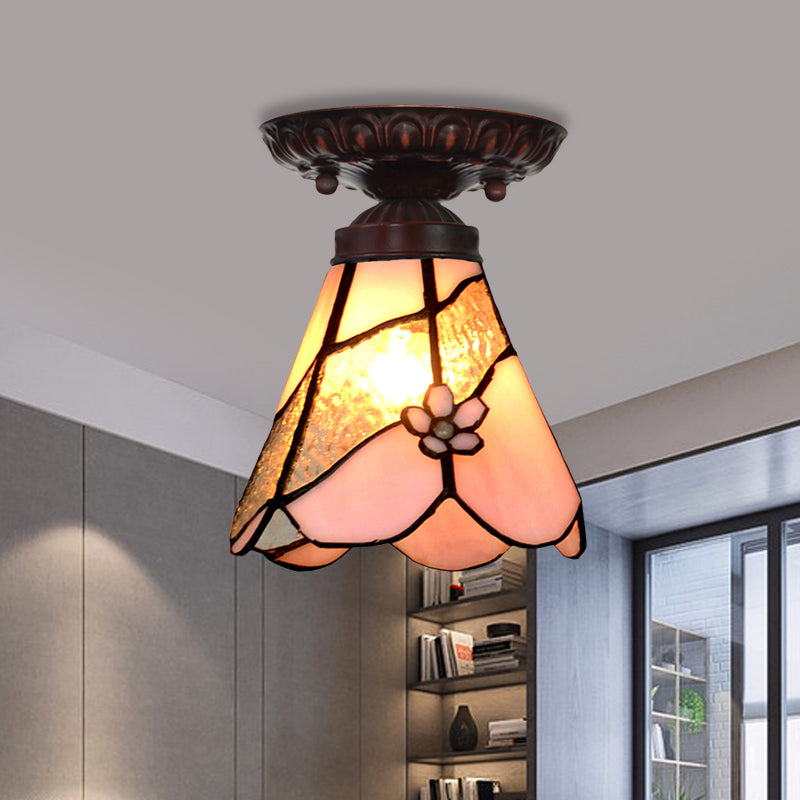1 Légère légère / évasée / Rhombus Bridage Tiffany Style Rose Cébullition de verre Fixation du plafond