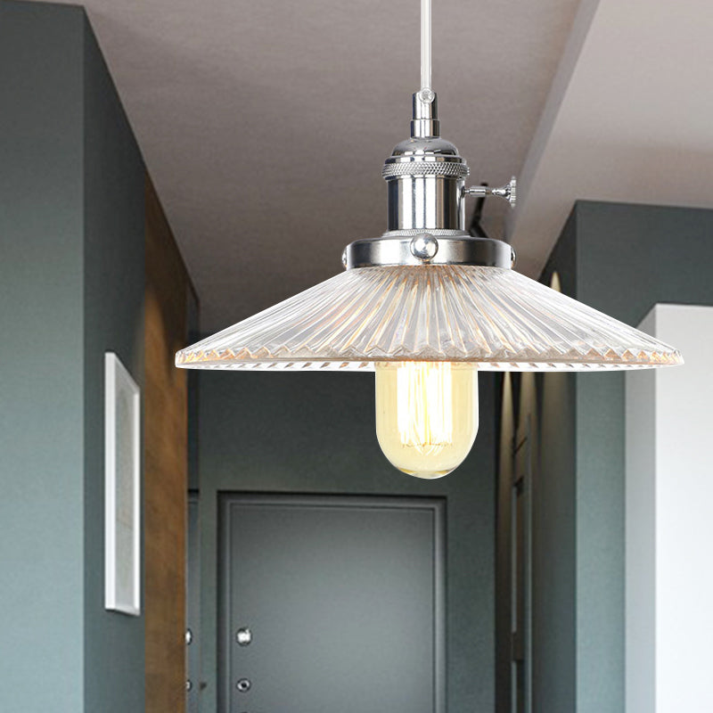 Saucer hanger verlichting vintage stijlvol helder geribbeld glas 1 kop zwart/brons/messing plafondarmatuur voor coffeeshop