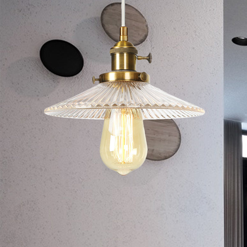 Saucer hanger verlichting vintage stijlvol helder geribbeld glas 1 kop zwart/brons/messing plafondarmatuur voor coffeeshop
