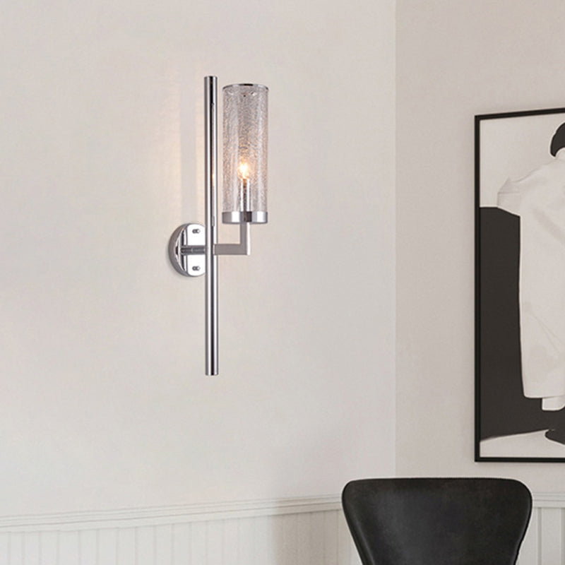 Armed Wall Lamp Modern Metal 1 Head Chrome Sconce Light Fixture with Crackle Glass Shade