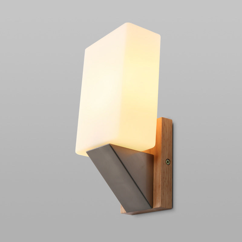 White Glass Rectangle Wall Lighting Asian 1 Head Sconce Light Fixture for Stairway