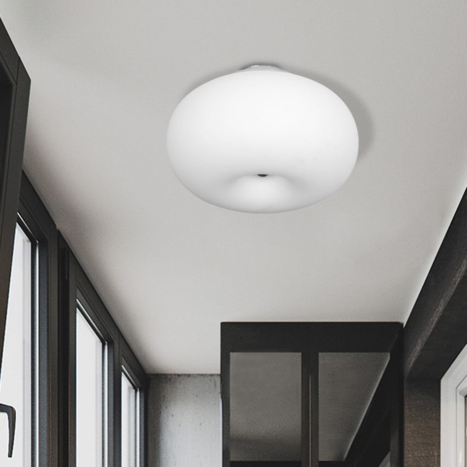 11"/15"/18" Wide Oblong Ceiling Flush Mount Light Modernist 1 Head White Flush Mount Lamp with Glass Lampshade for Balcony