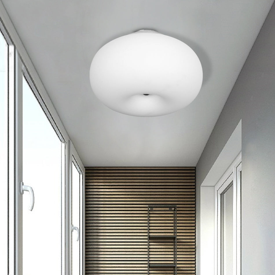 11"/15"/18" Wide Oblong Ceiling Flush Mount Light Modernist 1 Head White Flush Mount Lamp with Glass Lampshade for Balcony